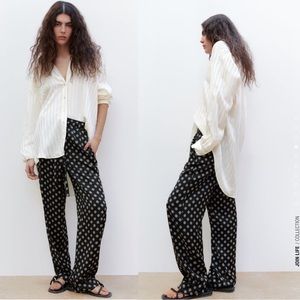 ⭐️NWOT⭐️ Zara black flower printed silky pajama style pants